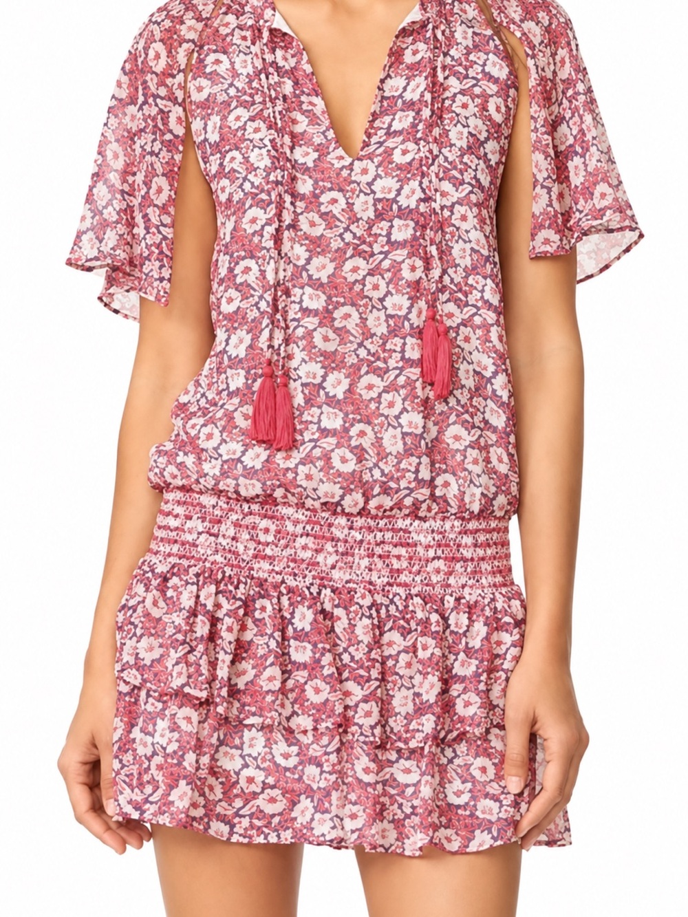 Rebecca Minkoff Floral Tassel V-Mini Dress size Large